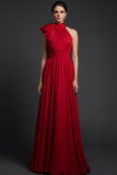 Red A Line High Waist Long Formal Dress with Bow