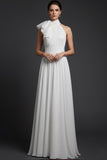 White A Line High Waist Long Wedding Reception Dress with Bow