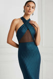 Blue Cross Halter Neck Mermaid Maxi Backless Formal Dress
