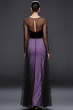 Glitter Purple Illusion Neck Maxi Formal Dress with Tulle