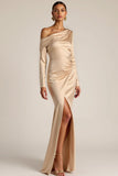 Elegant Champagne Satin Mermaid Maxi Formal Dress with Slit