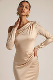 Elegant Champagne Satin Mermaid Maxi Formal Dress with Slit