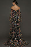 Mauve Floral Embroidered Flutter Sleeves Maxi Prom Dress with Slit