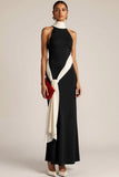 Black High Neck Sheath Long Formal Dress with Sash
