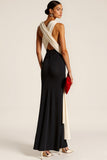 Black High Neck Sheath Long Formal Dress with Sash