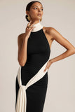 Black High Neck Sheath Long Formal Dress with Sash