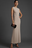 Simple Khaki Mermaid Jewel Neck Long Formal Dress