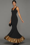 Elegant Black Mermaid Long Formal Dress with Sequins