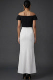 Black and White Patchwork Mermaid Long Formal Dress with Sleeves