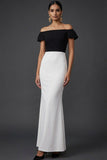 Black and White Patchwork Mermaid Long Formal Dress with Sleeves