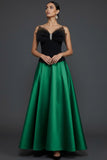 Emerald Green Satin A Line Strapless Long Prom Dress with Bow