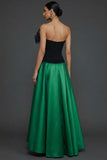 Black and Champagne A Line Strapless Long Prom Dress with Bow