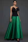 Black and Champagne A Line Strapless Long Prom Dress with Bow