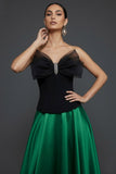 Black and Champagne A Line Strapless Long Prom Dress with Bow
