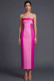 Fuchsia Patchwork Strapless Sheath Long Wedding Guest Dress