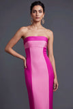 Fuchsia Patchwork Strapless Sheath Long Wedding Guest Dress