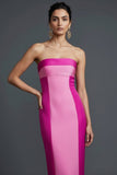 Fuchsia Patchwork Strapless Sheath Long Wedding Guest Dress