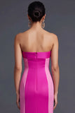 Fuchsia Patchwork Strapless Sheath Long Wedding Guest Dress