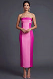 Fuchsia Patchwork Strapless Sheath Long Wedding Guest Dress