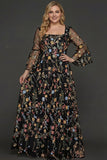 A Line Mauve Floral Embroidered Plus Size Long Prom Dress with Flutter Sleeves