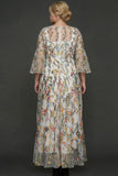 A Line Mauve Floral Embroidered Plus Size Long Prom Dress with Flutter Sleeves