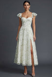 Blue Floral Sweetheart A Line Long Wedding Guest Dress with Ruffles