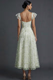 Blue Floral Sweetheart A Line Long Wedding Guest Dress with Ruffles