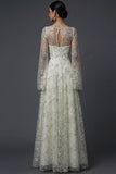 Light Green Floral Flutter Sleeves Maxi A Line Wedding Guest Dress