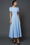 Blue A Line Long Elegant Mother of the Bride Dress with Sleeves