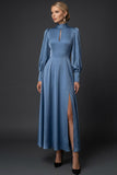 Twilight High Neck Keyhole A Line Long Mother of the Bride Dress with Sleeves