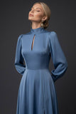 Twilight High Neck Keyhole A Line Long Mother of the Bride Dress with Sleeves
