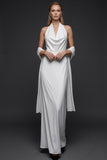 White Mermaid Satin Halter Long White Reception Dress