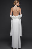 White Mermaid Satin Halter Long White Reception Dress