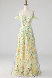 Mauve Floral A Line Embroidered Off the Shoulder Long Wedding Guest Dress