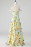 Mauve Floral A Line Embroidered Off the Shoulder Long Wedding Guest Dress