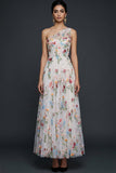 Floral Corset White One Shoulder Long Wedding Reception Dress