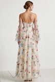 Floral Corset White Spaghetti Straps Long Wedding Reception Dress