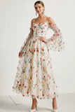 Floral Corset White Spaghetti Straps Long Wedding Reception Dress
