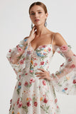 Floral Corset White Spaghetti Straps Long Wedding Reception Dress