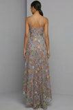 Mauve Floral A Line Embroidered Spaghetti Straps High Low Wedding Guest Dress