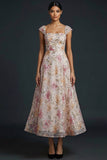 Sparkly Floral Pink Sequined A Line Long Gala Dress