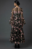 Black Floral Sweetheart A Line Long Wedding Guest Dress with 3D Flower