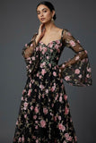 Black Floral Sweetheart A Line Long Wedding Guest Dress with 3D Flower