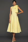 White A Line Round Neck Long Wedding Reception Dress with Bow