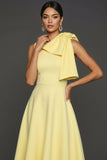 White A Line Round Neck Long Wedding Reception Dress with Bow
