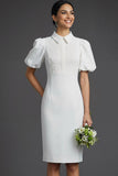 Red Bodycon Puff Sleeves Collar Neck Midi Formal Dress