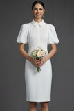 Red Bodycon Puff Sleeves Collar Neck Midi Formal Dress