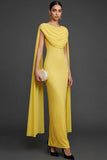 White Round Neck Mermaid Long Formal Dress with Cape