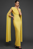 White Round Neck Mermaid Long Formal Dress with Cape