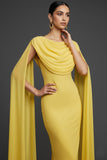 White Round Neck Mermaid Long Formal Dress with Cape